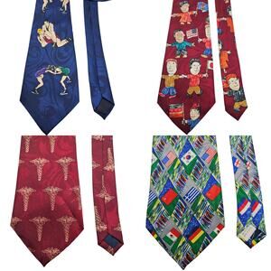 Lot of 4 Fratello Novelty Ties World Unity Flags Wrestling Gold Caduceus Medical